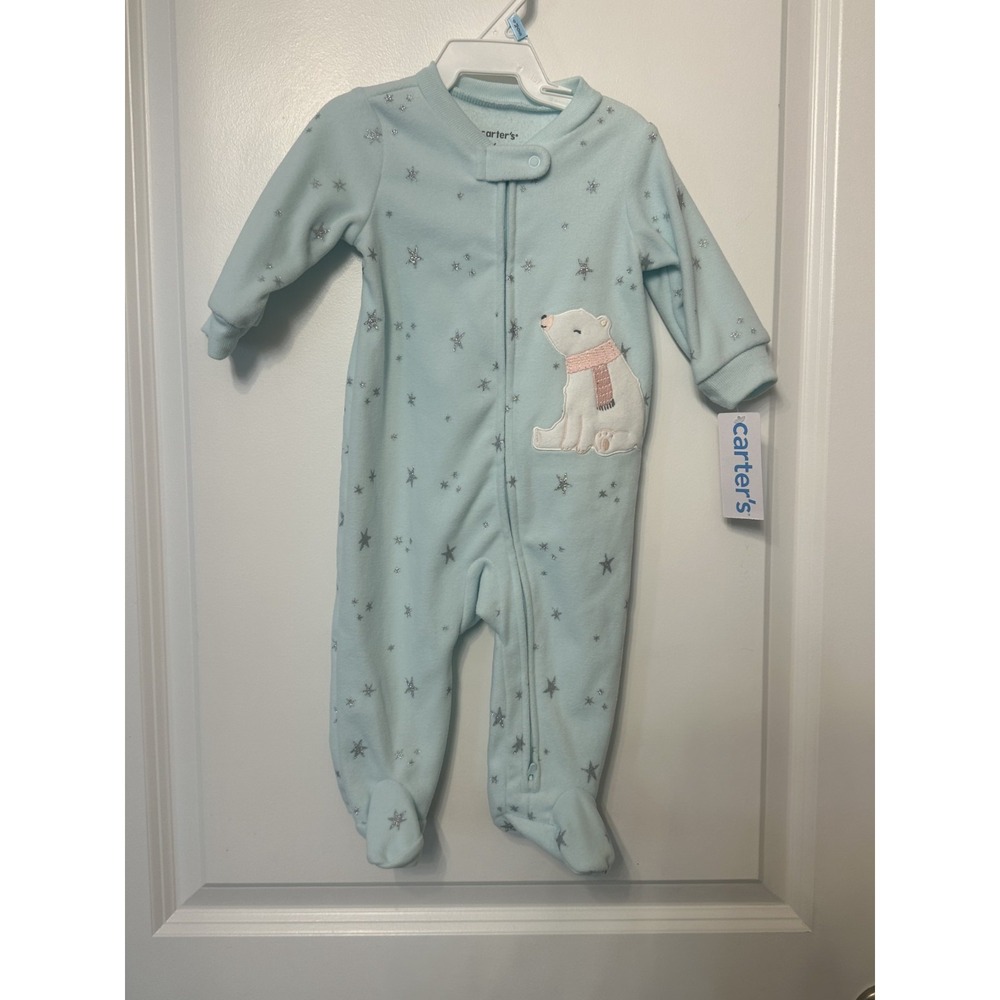 Carter's NWT Baby‎ Girls Polar Bear Fleece Zip-Up Footie One-Piece Romper Sz 6M